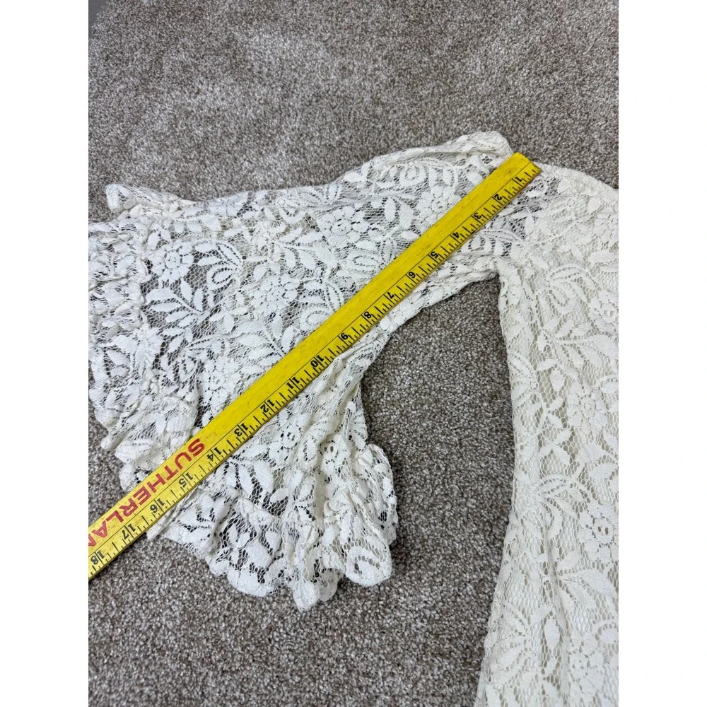 Entro‎ Women Cream Floral Lace Off Shoulder Bell Sleeve Ruffle Top T3119 Large